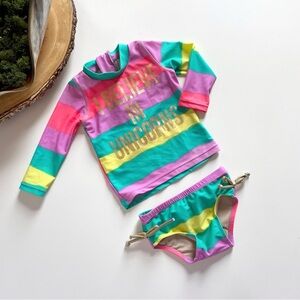 Shade Critters “I Believe in Unicorns” Rainbow Rashguard Swimsuit | 6-12m